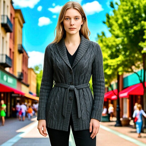 Joie Cardigan Sweater CASHMERE WOOL Shawl Collar Gray Button Closure & Belt - Picture 12 of 14